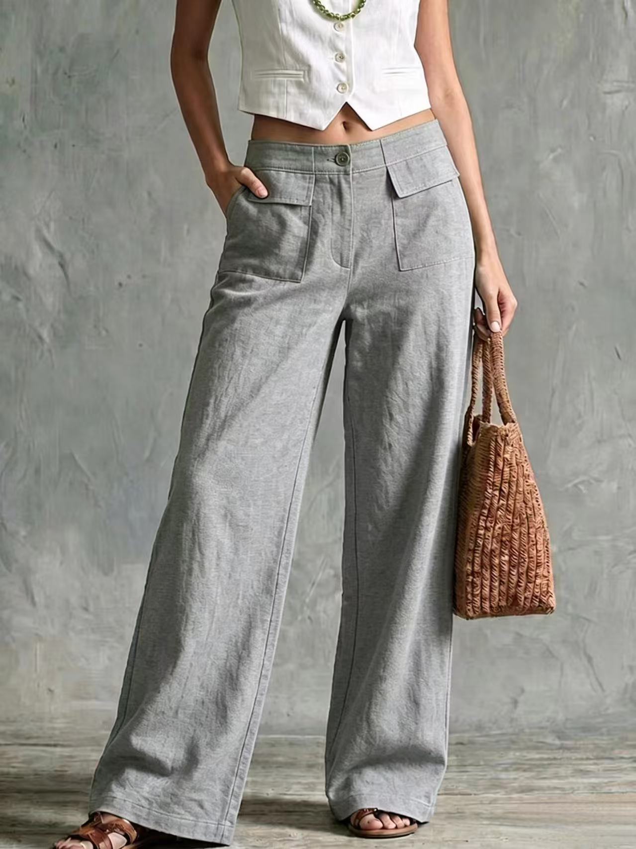 Women's High-Waisted Wide-Leg Pants | Soft Cotton-Linen | Casual Loose Fit | 6 Colors S-3XL