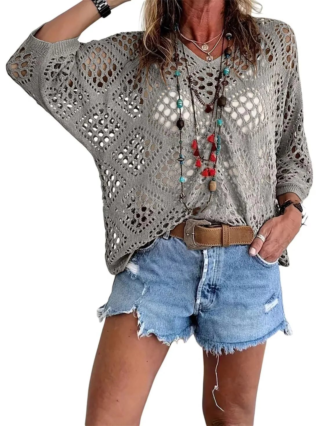 🎁New Arrivals🔥 Handmade Crochet V‐Neck Boho Top | Apricot Summer Essential
