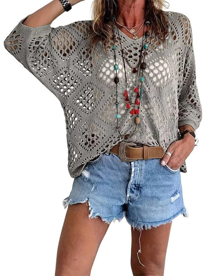 🎁New Arrivals🔥 Handmade Crochet V‐Neck Boho Top | Apricot Summer Essential