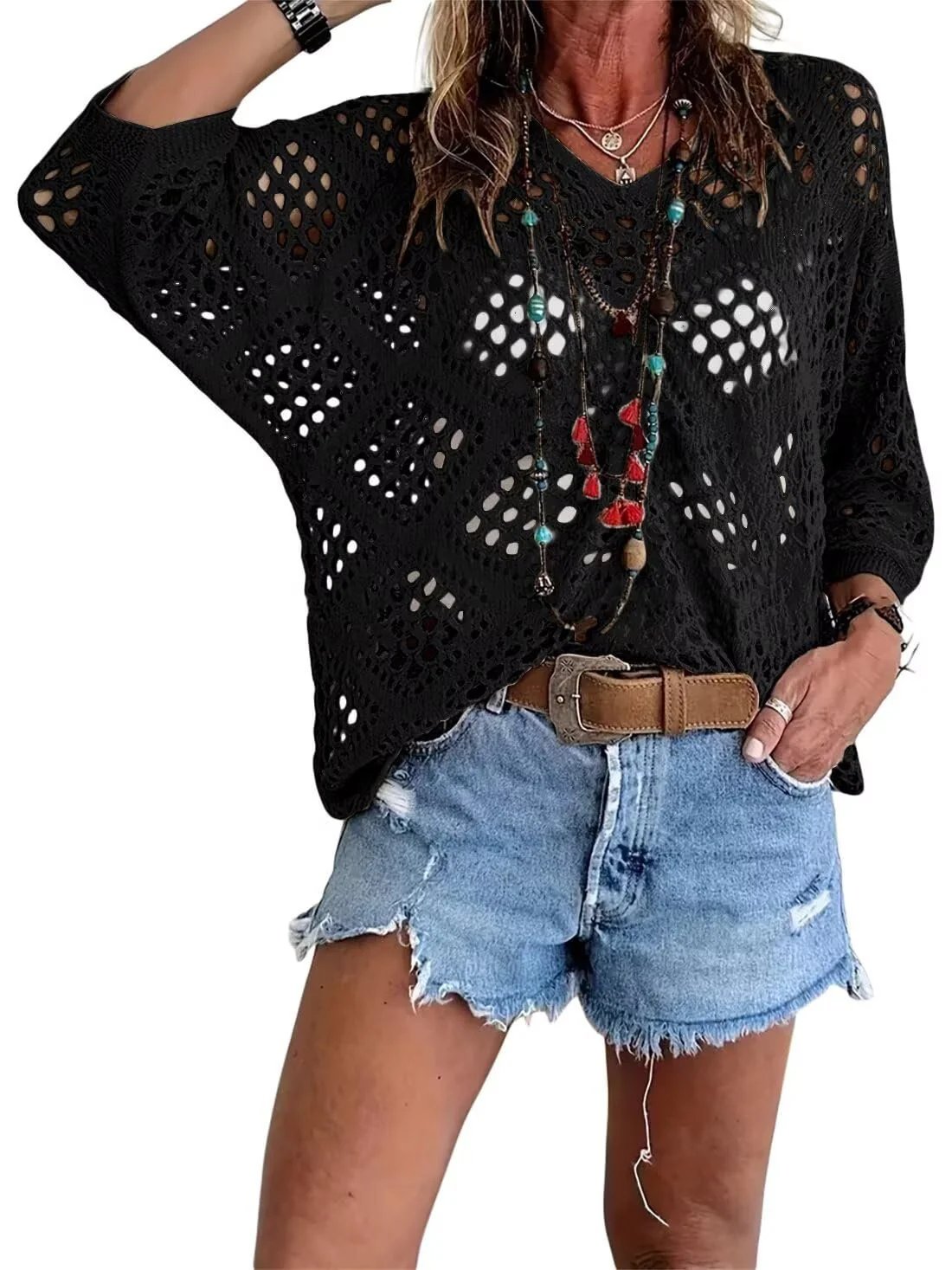 🎁New Arrivals🔥 Handmade Crochet V‐Neck Boho Top | Apricot Summer Essential
