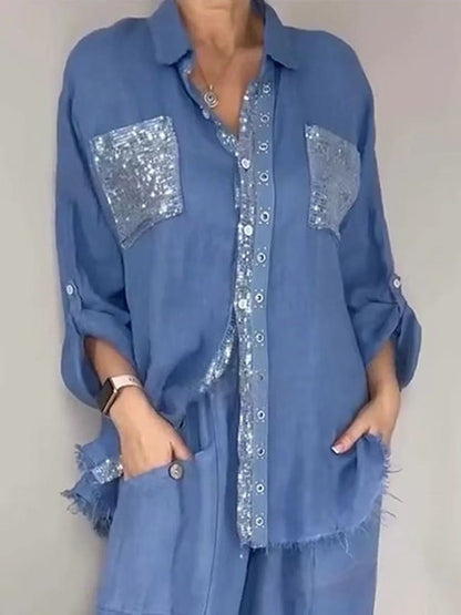 🎁New Arrivals🔥Women's Silver-Gray Cotton-Linen Fashionable Casual Set