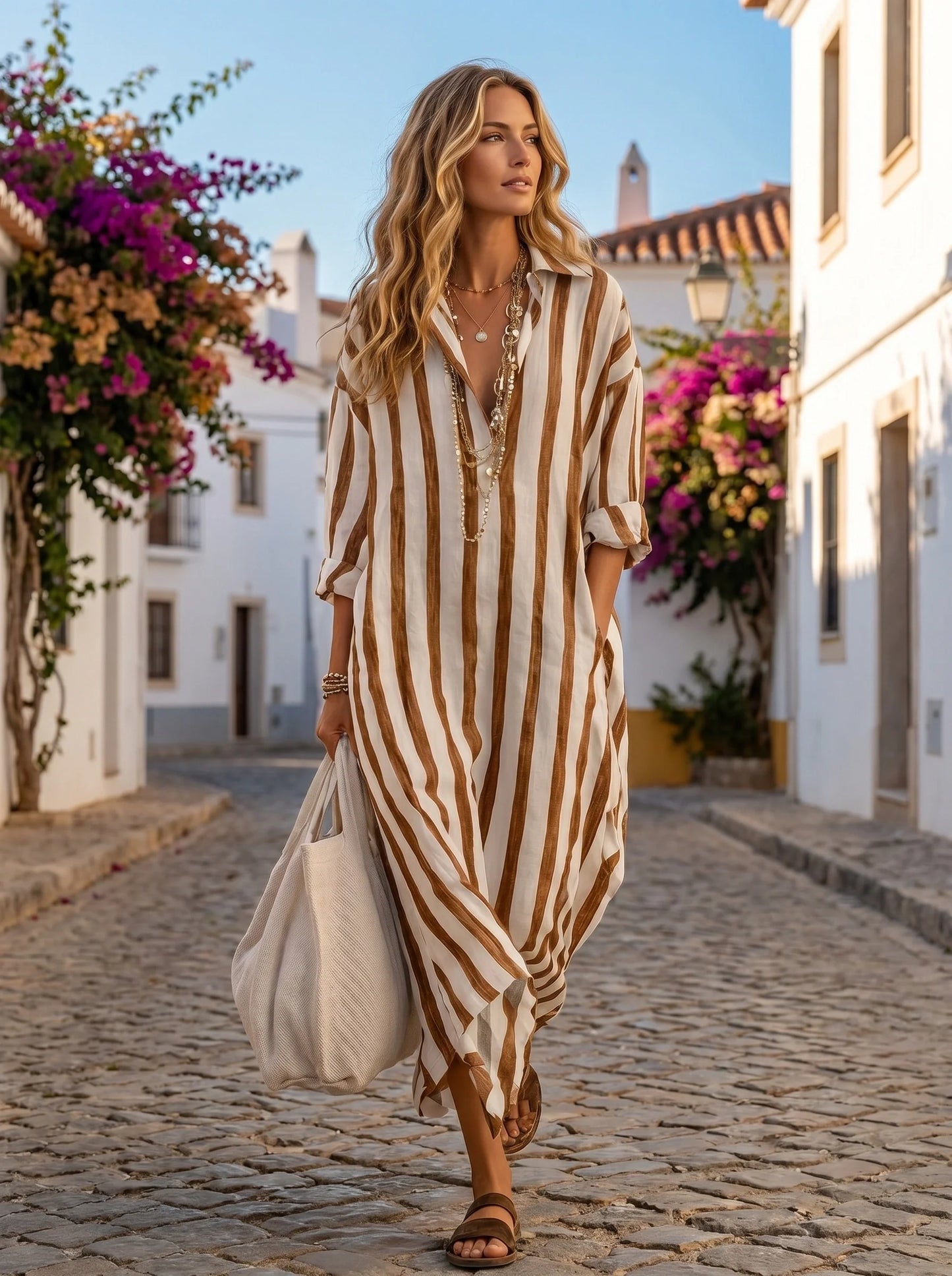🎁New Arrivals🔥Women's Relaxed Summer Dress – Casual Linen Blend Midi Shirt Dress