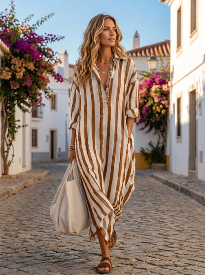 🎁New Arrivals🔥Women's Relaxed Summer Dress – Casual Linen Blend Midi Shirt Dress