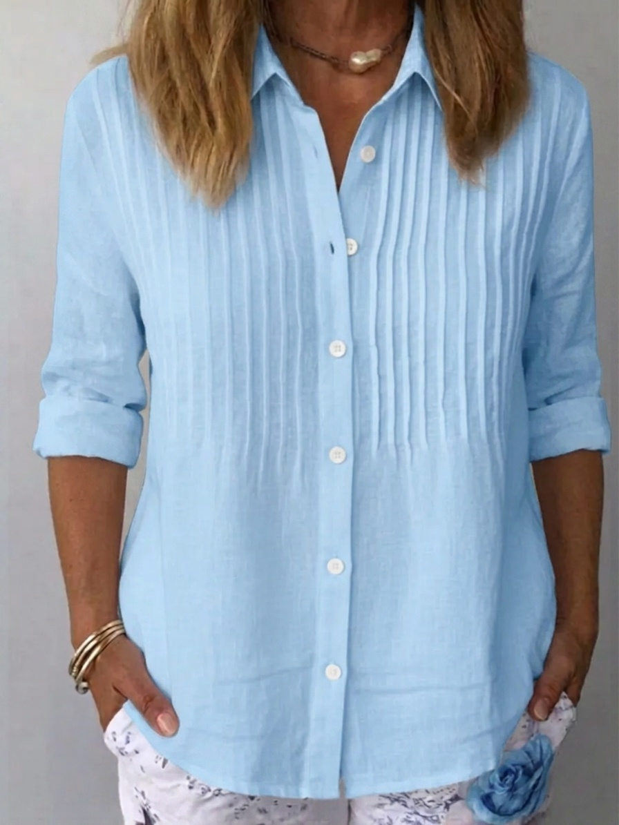 🎁New Arrivals🔥Women's Solid-color Casual Pleated Cotton-linen Shirt