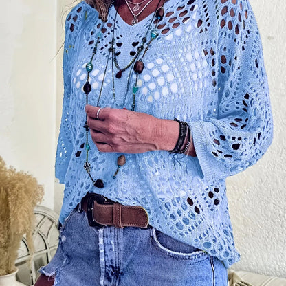 🎁New Arrivals🔥 Handmade Crochet V‐Neck Boho Top | Apricot Summer Essential
