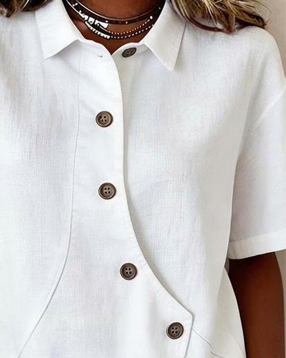 🎁New Arrivals🔥Asymmetric Cotton-Linen Button Blouse