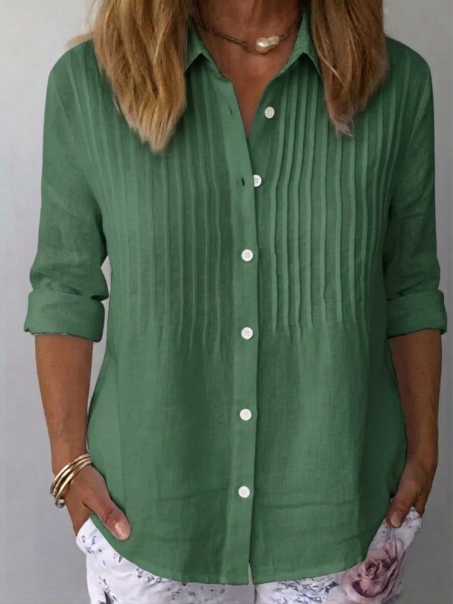 🎁New Arrivals🔥Women's Solid-color Casual Pleated Cotton-linen Shirt