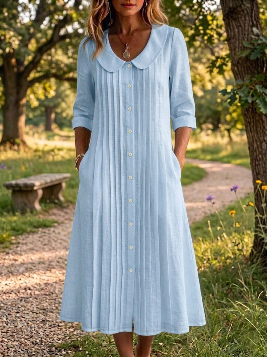 🎁New Arrivals🔥 Women's Peter Pan Collar Casual Loose Pleated Cotton And Linen Dress