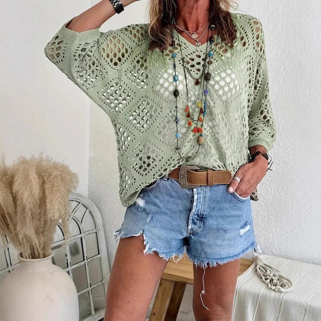 🎁New Arrivals🔥 Handmade Crochet V‐Neck Boho Top | Apricot Summer Essential