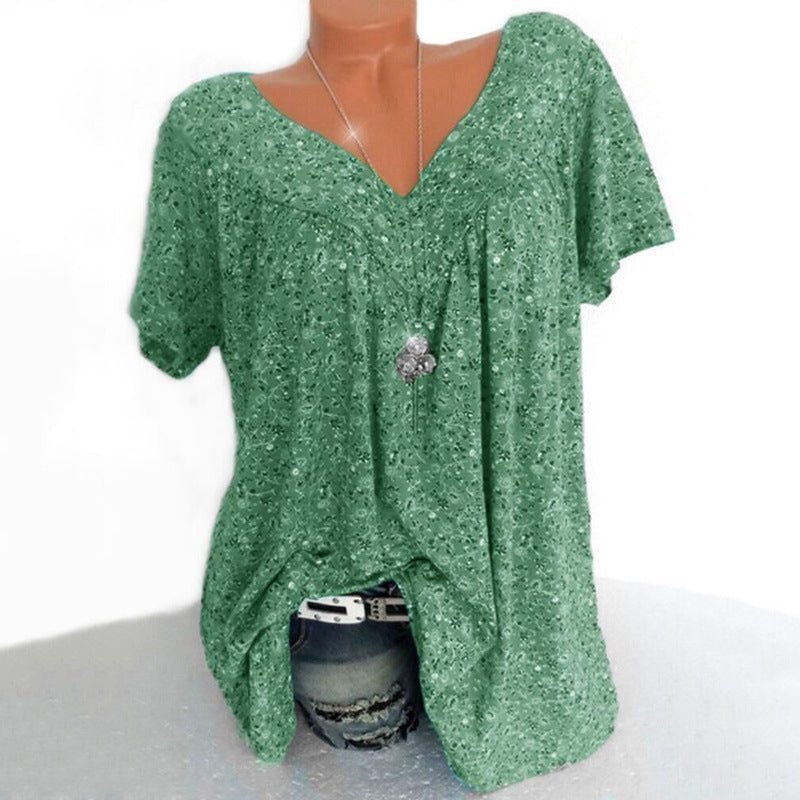 Women's Casual V-Neck Printed T-Shirt – Short Sleeve Summer Top