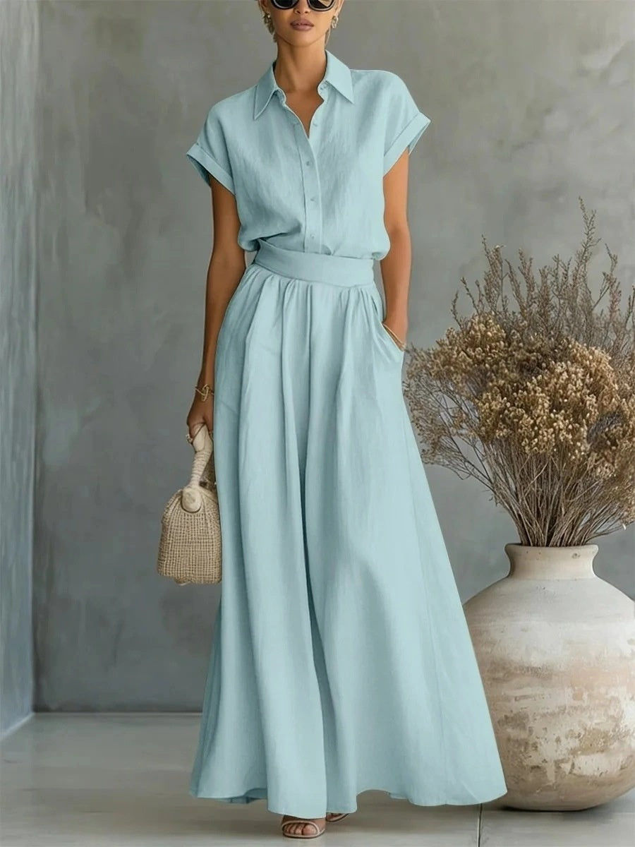 🎁New Arrivals🔥Collared Button-Down Top And Loose-Fitting Casual Pants Suit