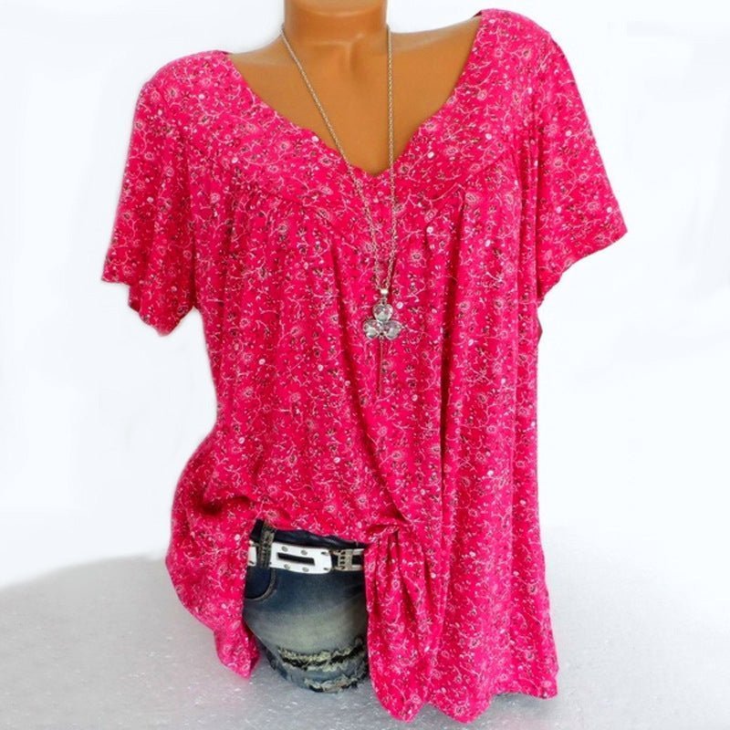 Women's Casual V-Neck Printed T-Shirt – Short Sleeve Summer Top