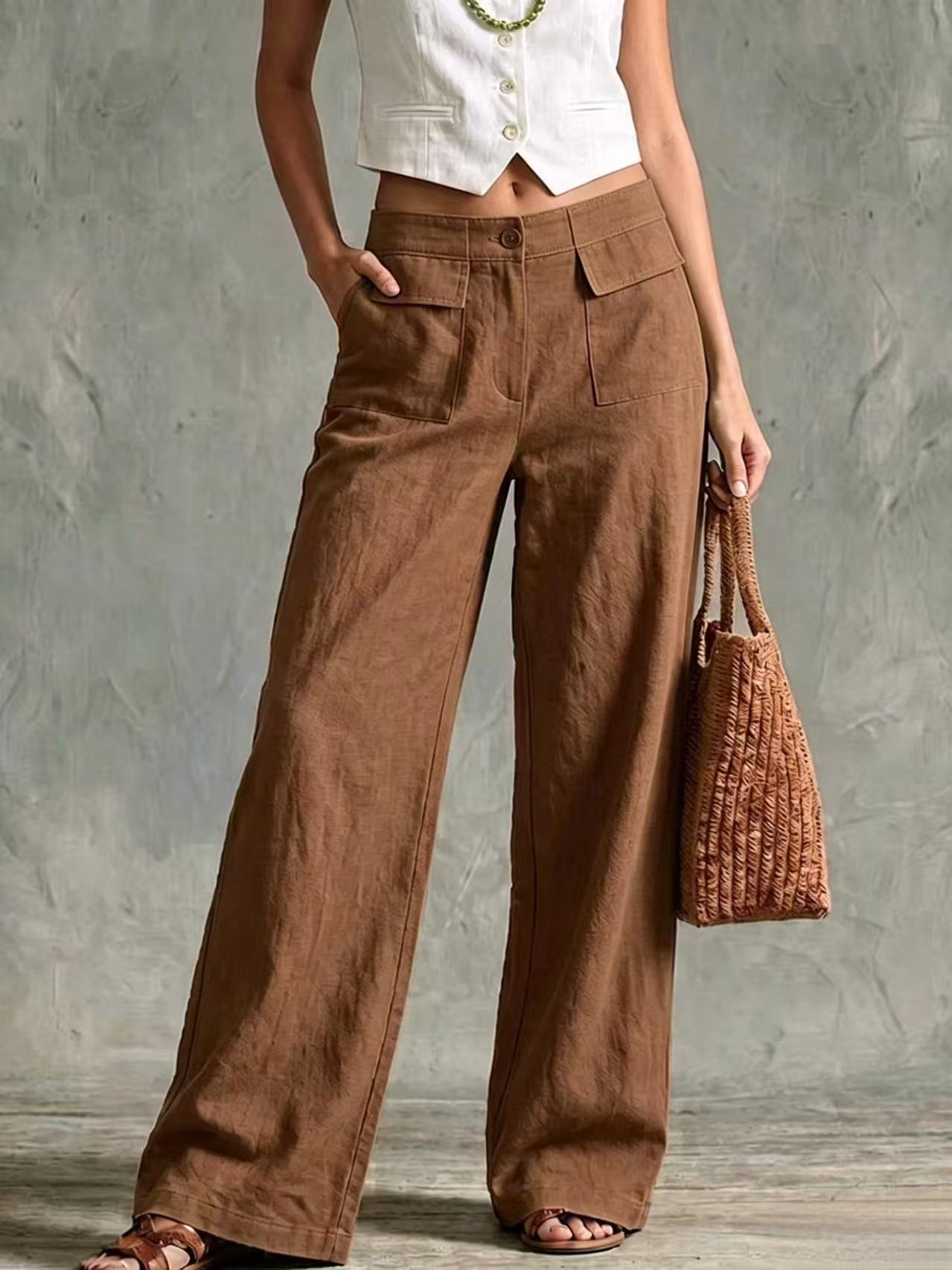 Women's High-Waisted Wide-Leg Pants | Soft Cotton-Linen | Casual Loose Fit | 6 Colors S-3XL