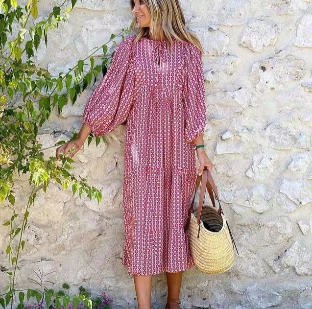 🎁New Arrivals🔥 Puffy Sleeve Floral Pattern Elegant Boho Dress