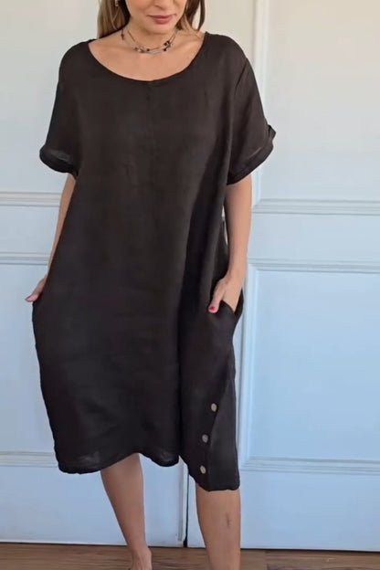 Short-sleeved Round Neck Linen Dress