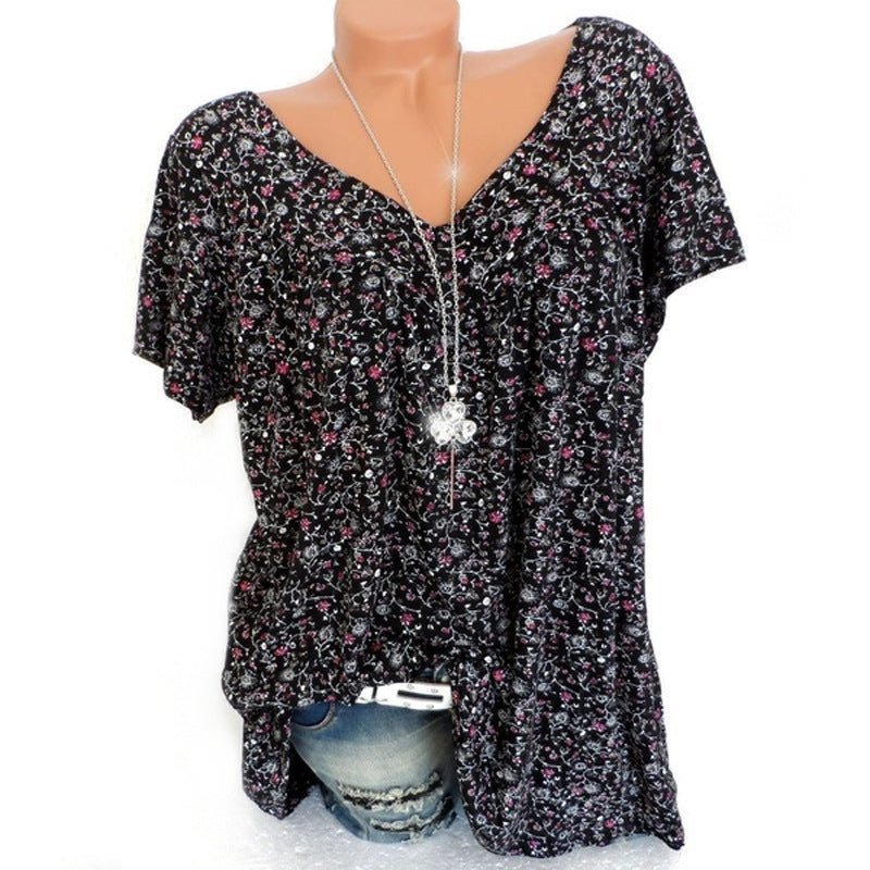 Women's Casual V-Neck Printed T-Shirt – Short Sleeve Summer Top