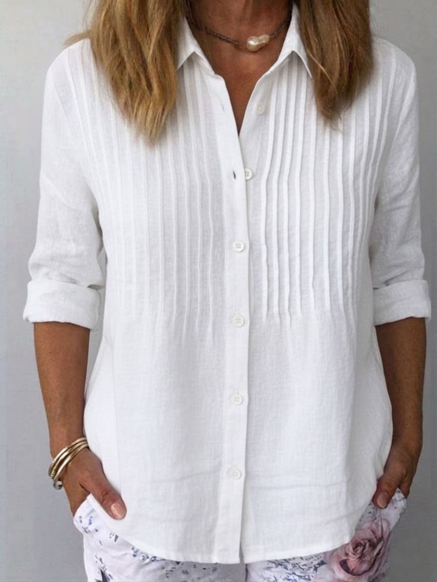 🎁New Arrivals🔥Women's Solid-color Casual Pleated Cotton-linen Shirt