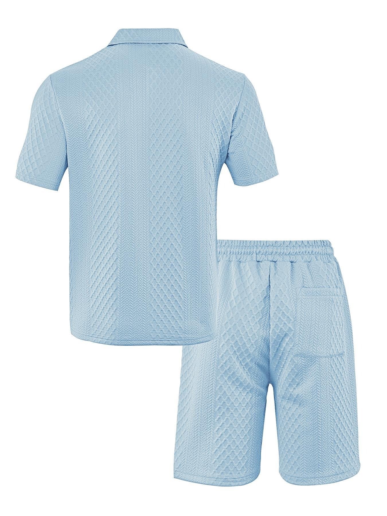 🎁Men's Solid Polo Shirt & Drawstring Waist Shorts Set, Cozy Breathable Two-piece Outfits