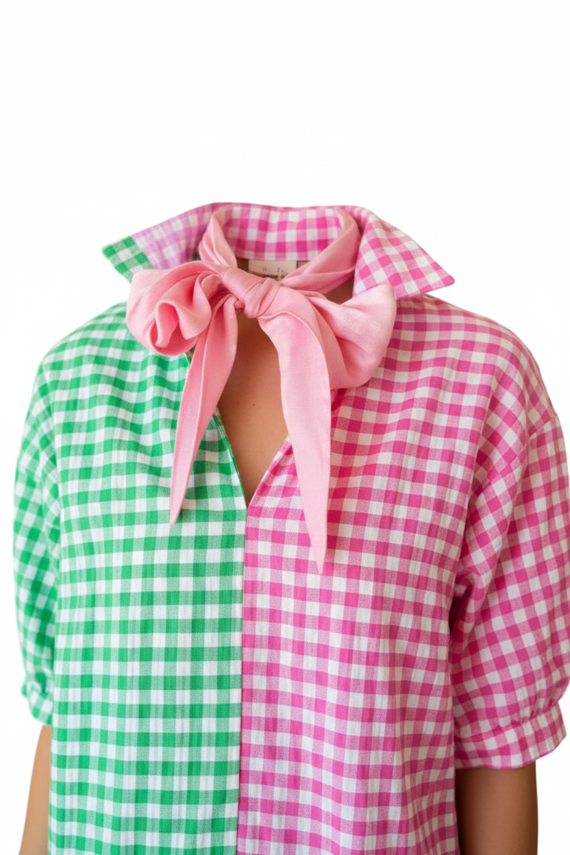 Multi Gingham Midi Dress - Detail Shot
