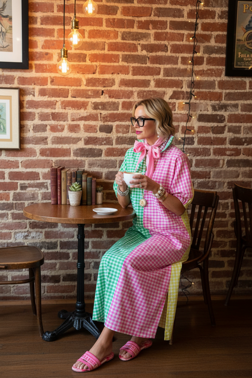 Multi Gingham Midi Dress - Cafe Scene