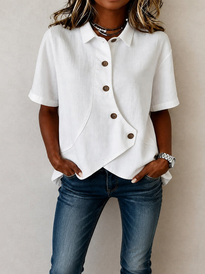 🎁New Arrivals🔥Asymmetric Cotton-Linen Button Blouse