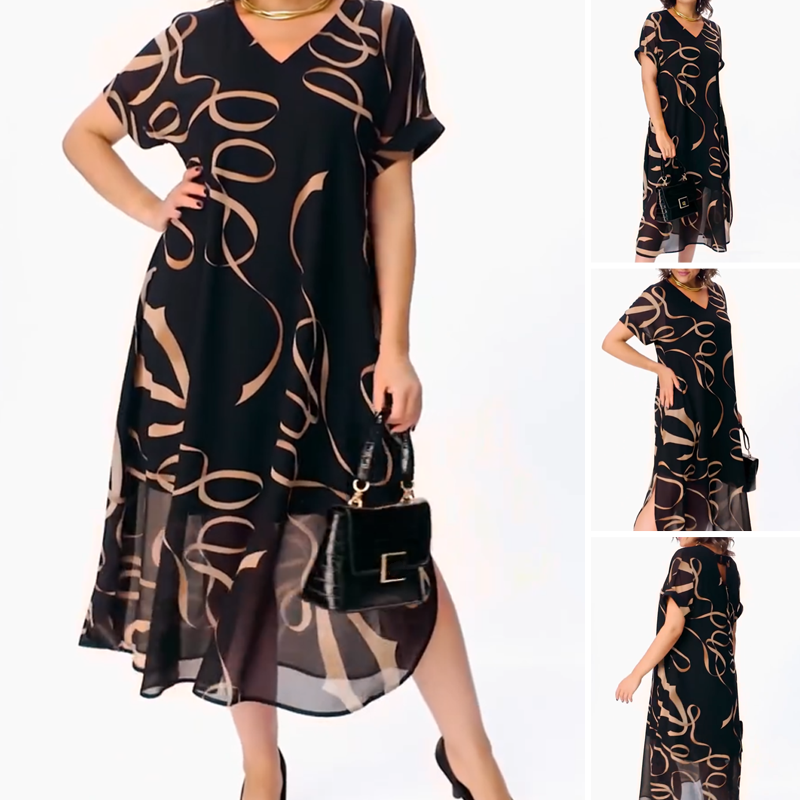 👗Elegante Vloeiende V-Hals Midi-Jurk