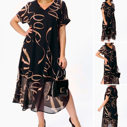 👗Elegante Vloeiende V-Hals Midi-Jurk