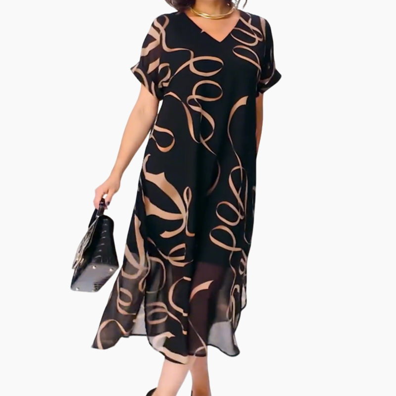 👗Elegante Vloeiende V-Hals Midi-Jurk