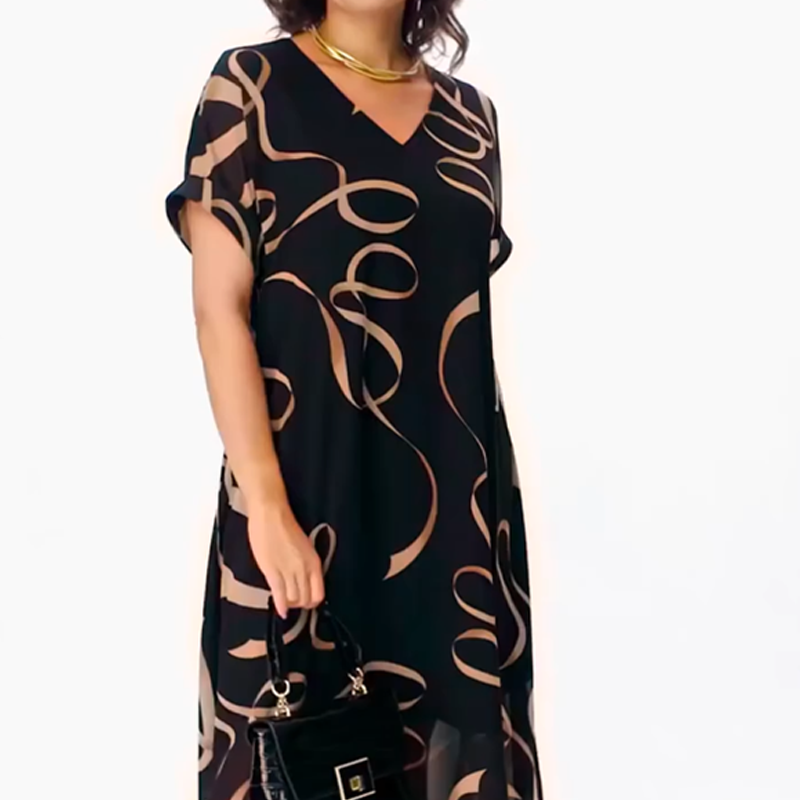 👗Elegante Vloeiende V-Hals Midi-Jurk