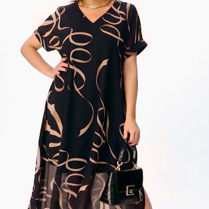 👗Elegante Vloeiende V-Hals Midi-Jurk