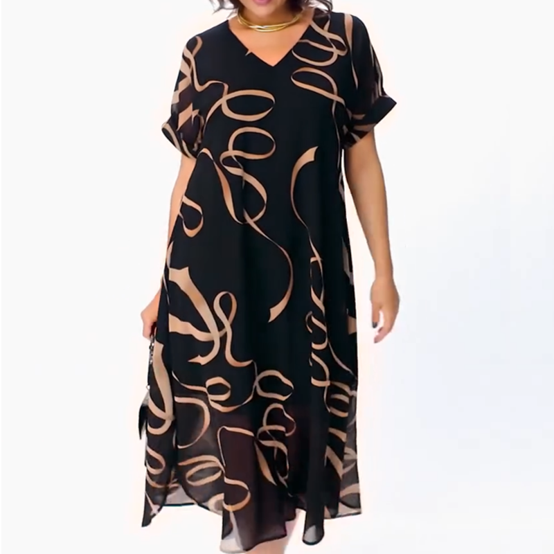 👗Elegante Vloeiende V-Hals Midi-Jurk