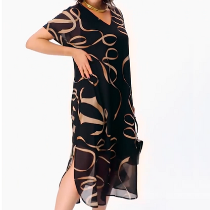 👗Elegante Vloeiende V-Hals Midi-Jurk