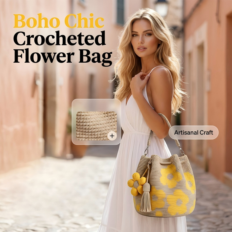 🌼Handmade Gehaakte Dames Bucketbag met Bloemenmotief