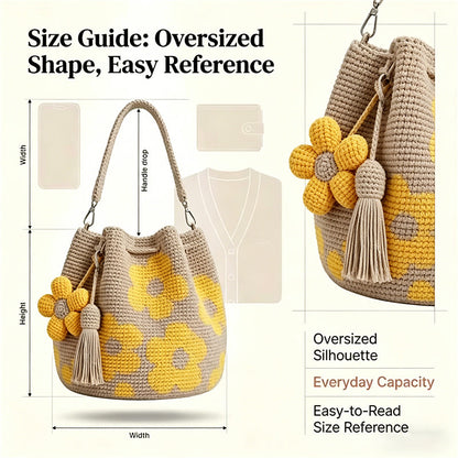 🌼Handmade Gehaakte Dames Bucketbag met Bloemenmotief