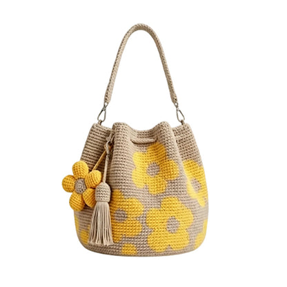 🌼Handmade Gehaakte Dames Bucketbag met Bloemenmotief