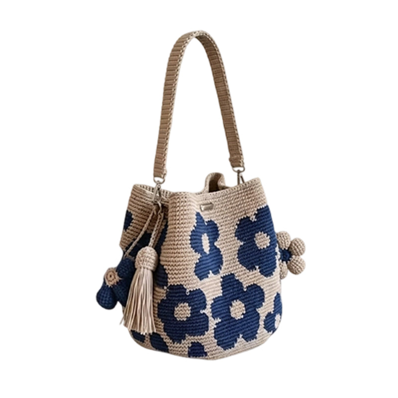 🌼Handmade Gehaakte Dames Bucketbag met Bloemenmotief
