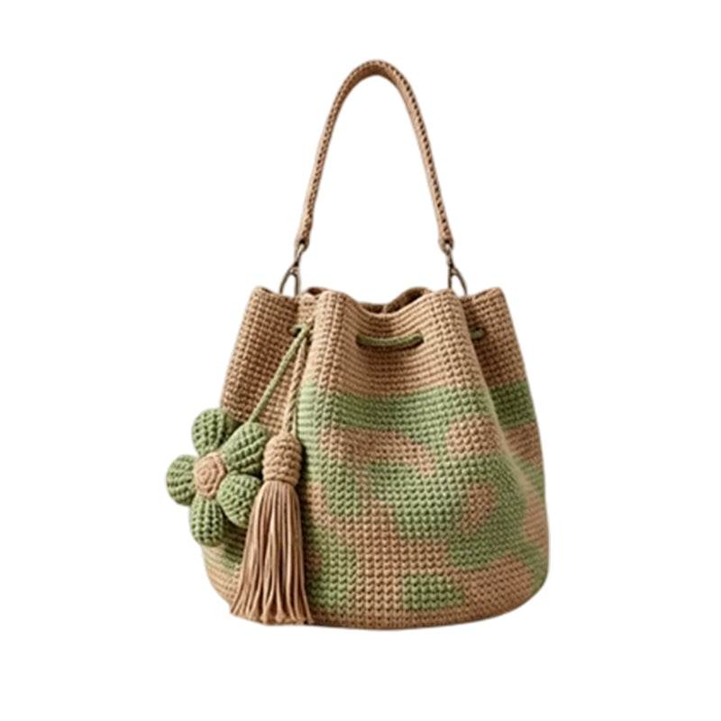 🌼Handmade Gehaakte Dames Bucketbag met Bloemenmotief