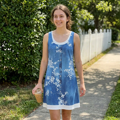 ⏳Time-Limited Special⏰Women's Faux Two-Piece Denim Print Dress