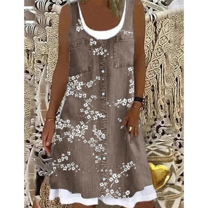 ⏳Time-Limited Special⏰Women's Faux Two-Piece Denim Print Dress